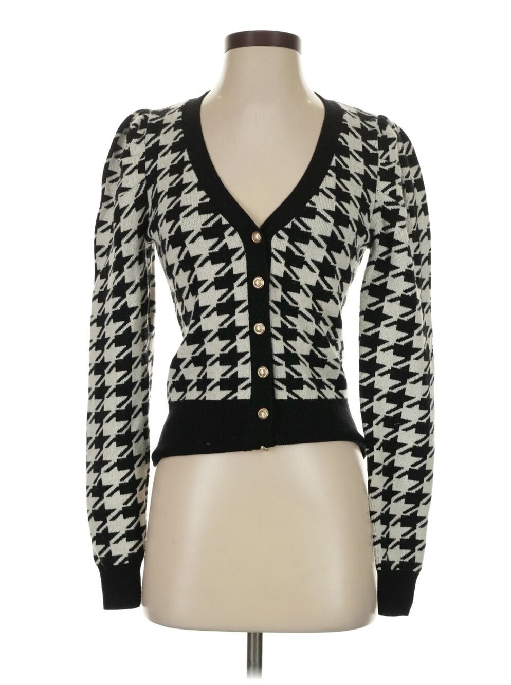 Generation Love Womens Black White Houndstooth Cardigan Sweater Size Small - Picture 1 of 13